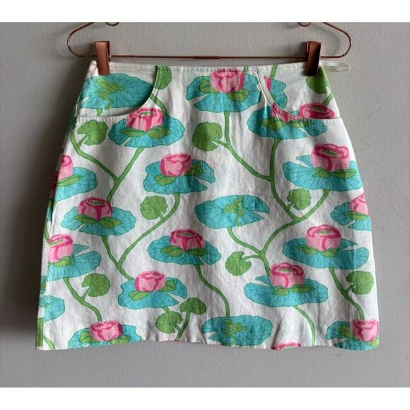 Lilly Pulitzer Womens Flat Front Summer Mini Skirt Multicolor Floral Green Sz 4 - Picture 1 of 9